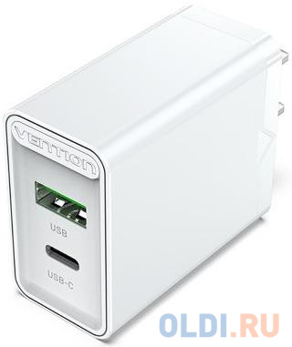 Vention 2-port USB(A+C) Wall Charger (18W/20W) EU-Plug White FBBW0-EU - фото 1