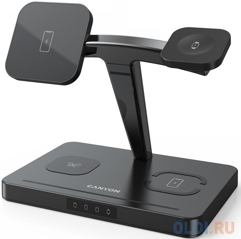 

CANYON WS-404 4in1 Wireless charger, with input 12V3A DC Eu adapter , Output 15W/10W/7.5W/5W, 161*105*138mm, 0.510Kg, Black, Черный