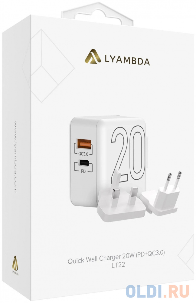Cетевое зарядное устройство Lyambda 20Вт c 2-мя выходами (PD+QC3.0) LT22 - фото 5