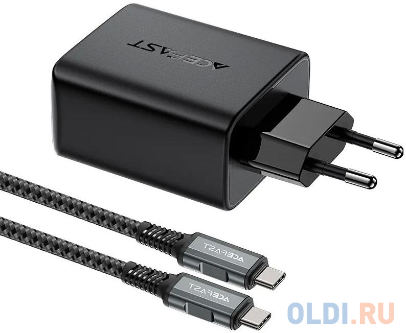Сетевое зарядное устройство ACEFAST A17 65W GaN multi-function HUB charger set EU с кабелем USB-C - USB-C. Цвет: черный AF-A17-BK - фото 2