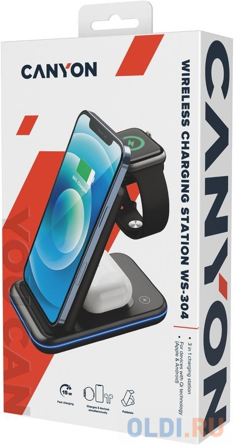 Беспроводное зарядное устройство Canyon WS- 304 2А USB черный фото