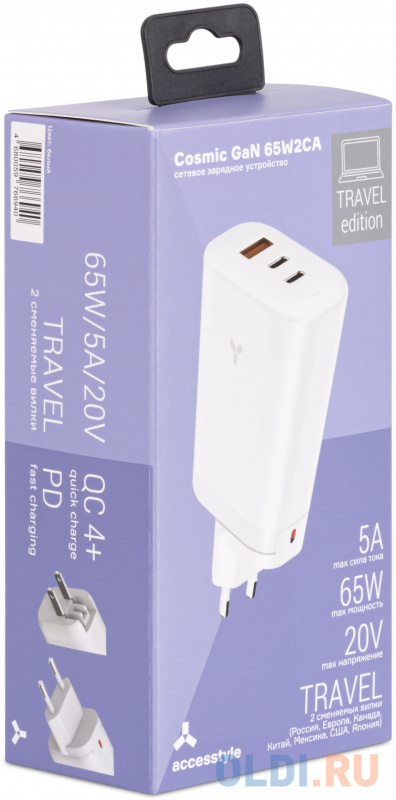 Сетевое зарядное устройство AccesStyle Cosmic GaN 3А USB USB-C белый Сетевое зарядное устройство AccesStyle Cosmic GaN 3А USB USB-C белый фото