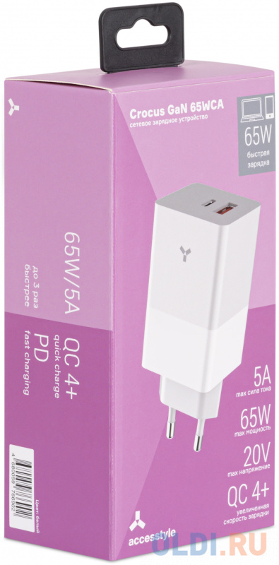 Сетевое зарядное устройство AccesStyle Crocus GaN 3 А 2 х USB белый фото