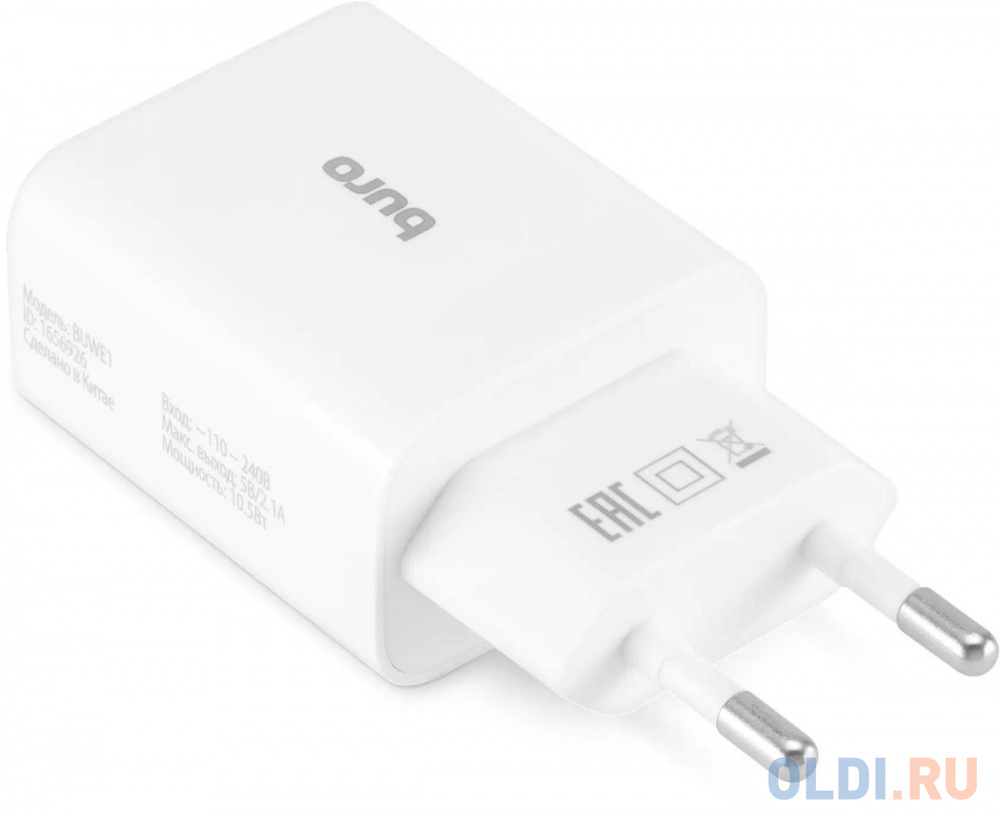 Сетевое зар./устр. Buro BUWE1 10.5W 2.1A 2xUSB универсальное белый (BUWE10S200WH) - BUWE10S200WH