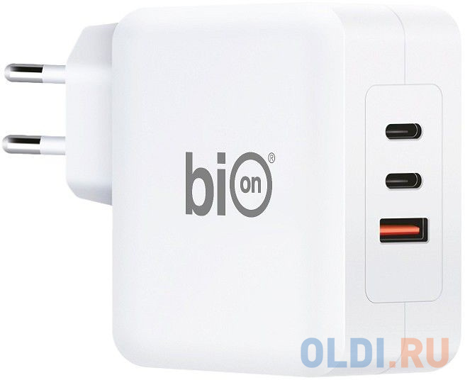 Bion Сетевое Зарядное Устройство, GaN, USB-A + 2*USB-C, PowerDelivery, 100 Вт, белый [BXP-GAN-PD-A2C-100W] - фото 1