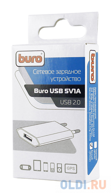 Сетевое зарядное устройство Buro TJ-164w,  USB,  5Вт,  1A,  белый - фото 1