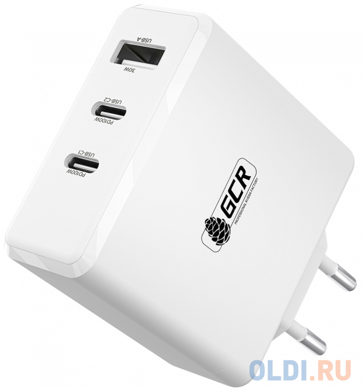 

GCR Сетевое зарядное устройство 100W, 1 USB + 2 TypeC, GaN Tech Quick Charger, PD 3.0, белый
