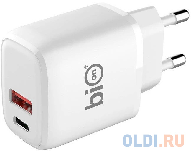 Bion Сетевое Зарядное Устройство, USB-A + USB-C, PowerDelivery, 18 Вт, белый [BXP-ADP-PD-AC-18W] - BXP-ADP-PD-AC-18W