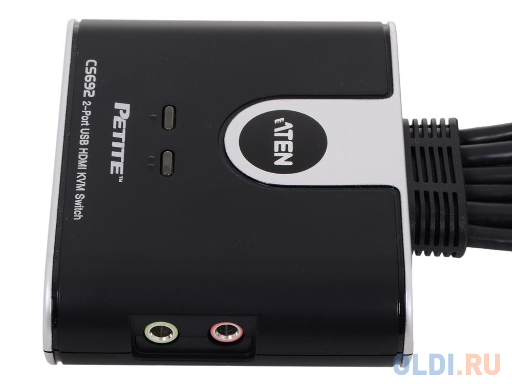 Переключатель KVM ATEN (CS692-AT) KVM+Audio,  1 user USB+HDMI =>  2 cpu USB+HDMI, со встр.шнурами USB+Audio 2x1.2м., 1920x1200, настол., исп.стандарт - фото 2