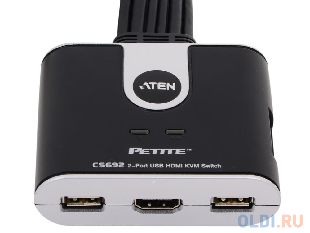 Переключатель KVM ATEN (CS692-AT) KVM+Audio,  1 user USB+HDMI =>  2 cpu USB+HDMI, со встр.шнурами USB+Audio 2x1.2м., 1920x1200, настол., исп.стандарт - фото 3