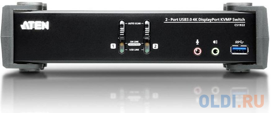 Переключатель KVM ATEN  CS1922-AT-G Переключатель, электрон., KVM+Audio+USB 3.0,  1 user USB+DP =>  2 cpu USB+DP, со шнурами DP 2x1.5м.+USB 2х1.8м - фото 2
