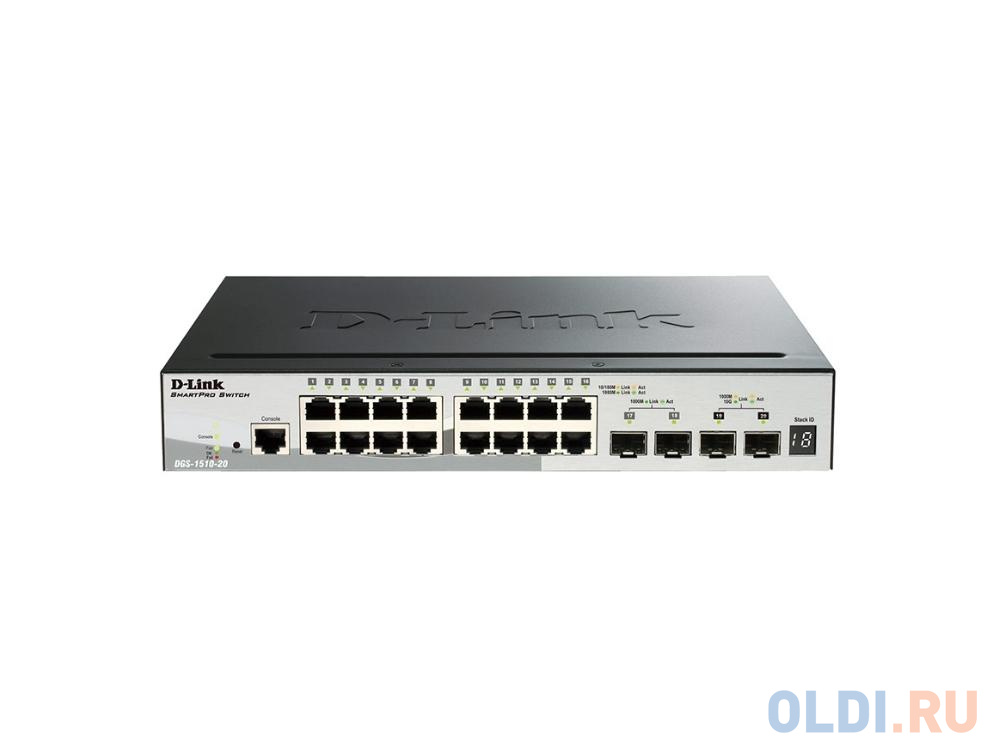 Коммутатор D-LINK DGS-1510-20/A1A управляемый 16 портов 10/100/1000Mbps 2 порта Gigabit SFP 2 порта 10G SFP+ DGS-1510-20/A1A - фото 1