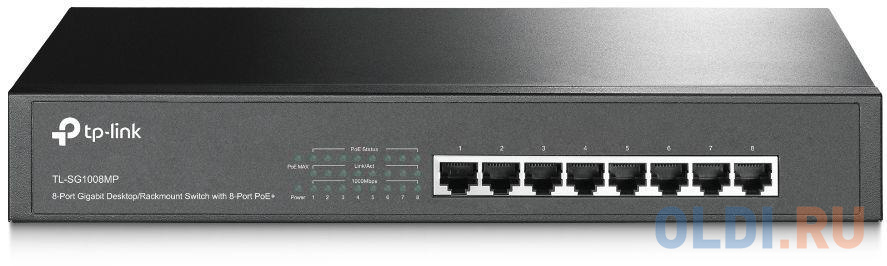 Коммутатор TP-LINK TL-SG1008MP 8-портовый настольный/монтируемый в стойку гигабитный коммутатор с 8 портами PoE+ медиаконвертер tp link mc200cm гигабитный ethernet медиаконвертер