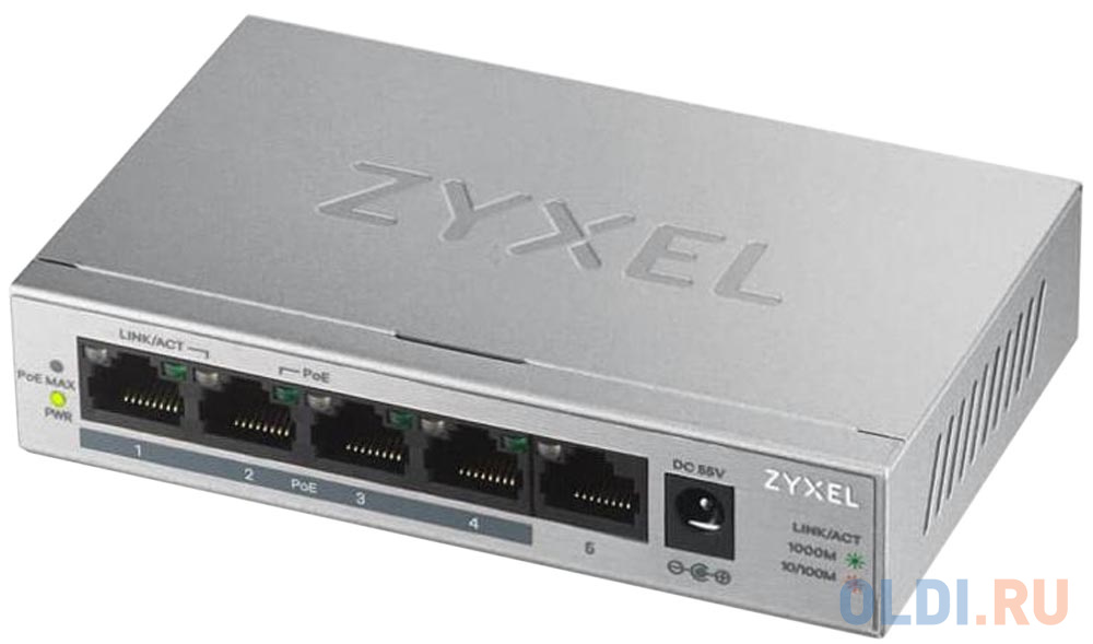 Коммутатор Zyxel GS1005HP-EU0101F 5G 4PoE+ 60W неуправляемый - фото 1