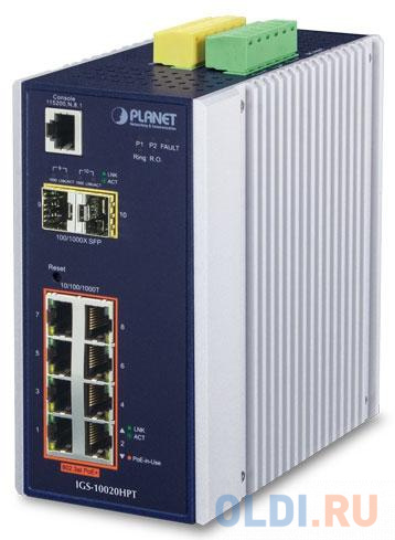 IP30 L2+ SNMP Manageable 8-Port Gigabit POE+(AT) Switch + 2-Port Gigabit SFP Industrial Switch (-40 to 75 C), ERPS Ring Supported, 1588