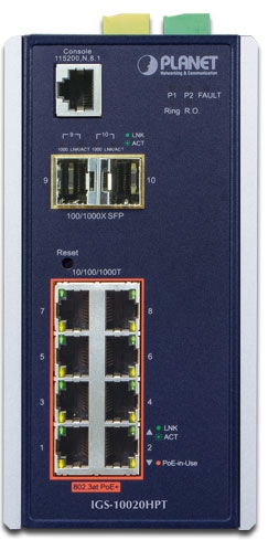 IP30 L2+ SNMP Manageable 8-Port Gigabit POE+(AT) Switch + 2-Port Gigabit SFP Industrial Switch (-40 to 75 C), ERPS Ring Supported, 1588 IGS-10020HPT - фото 2