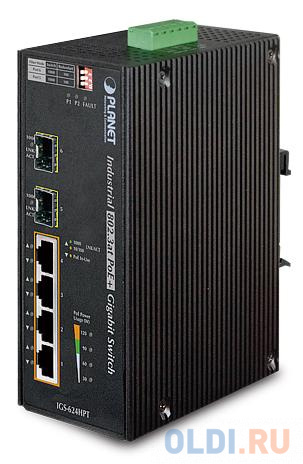 IP30 6-Port Gigabit Switch with 4-Port 802.3AT POE+ plus 2-port 100/1000X SFP (-40 to 75 C) IGS-624HPT - фото 1