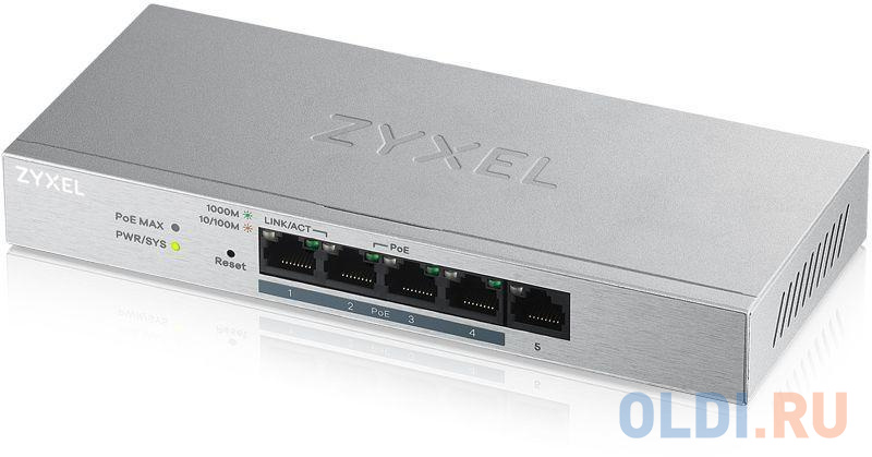 Коммутатор Zyxel GS1200-5HPV2-EU0101F 5G 4PoE+ 60W управляемый коммутатор zyxel gs190024hpv2 eu0101f 24g 2sfp 24poe 170w управляемый