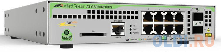 Коммутатор Allied Telesis AT-GS970M/10PS-50 8G 2SFP 8PoE 4PoE+ 124W управляемый AT-GS970M/10PS-50 - фото 1