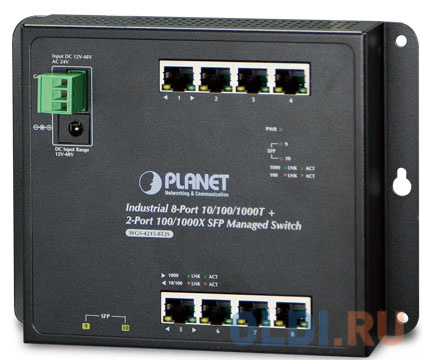 IP30, IPv6/IPv4, 8-Port 1000TP + 2-Port 100/1000F SFP Wall-mount Managed Ethernet Switch (-40 to 75 C), dual redundant power input on 12-48VDC / 24VAC ip30 ipv6 ipv4 8 port 1000t 802 3at poe 2 port 100 1000x sfp wall mount managed ethernet switch 40 to 75 c dual power input on 48 56vdc termina