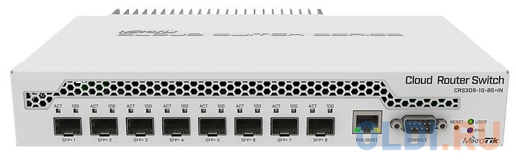 MikroTik CRS309-1G-8S+IN Коммутатор 8 SFP+, dual-core 800MHz CPU, 512MB RAM, POE, RS232 serial port CRS309-1G-8S+IN - фото 1
