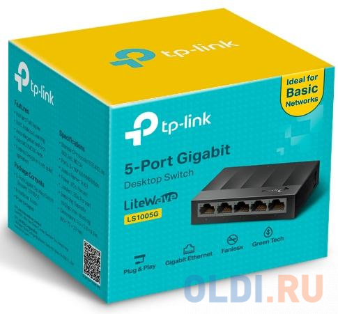 Коммутатор TP-Link LS1005G 5 ports Giga Unmanaged switch, 5 10/100/1000Mbps RJ-45 ports, plastic shell, desktop and wall mountable - фото 3