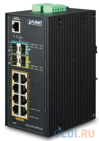 IP30 Industrial L2+/L4 8-Port 1000T + 2-port 100/1000X SFP + 2-port 10G SFP+ Full Managed Switch (-40 to 75 C, dual redundant power input on 12~48VDC
