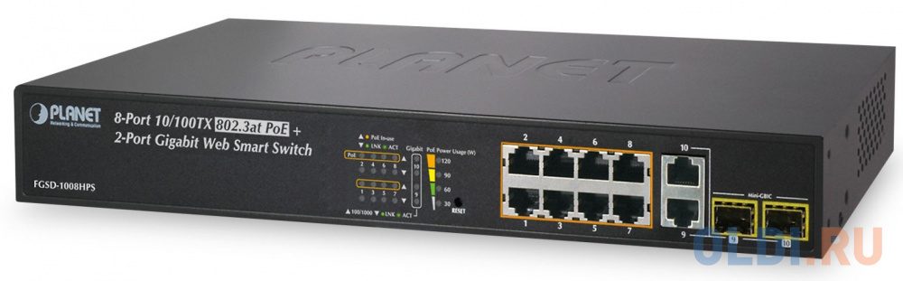 8-Port 10/100TX 802.3at High Power POE +  2-Port Gigabit TP/SFP Combo Managed Ethernet Switch (120W) 24 port 802 3at 30w managed gigabit high power over ethernet injector hub full power 720w
