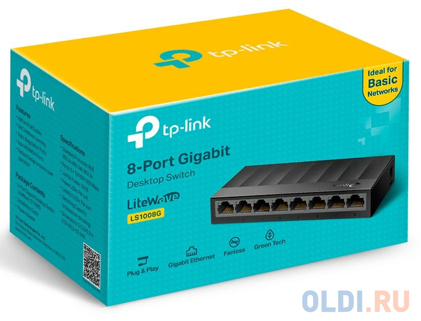 8 ports Giga Unmanaged switch, 8 10/100/1000Mbps RJ-45 ports, plastic shell, desktop and wall mountable LS1008G - фото 4