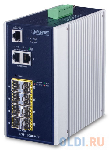 IP30 Industrial 8* 100/1000F SFP + 2*10/100/1000T Full Managed Ethernet Switch (-40 to 75 degree C), 1588 от OLDI