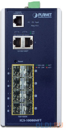 IP30 Industrial 8* 100/1000F SFP + 2*10/100/1000T Full Managed Ethernet Switch (-40 to 75 degree C), 1588 IGS-10080MFT - фото 2