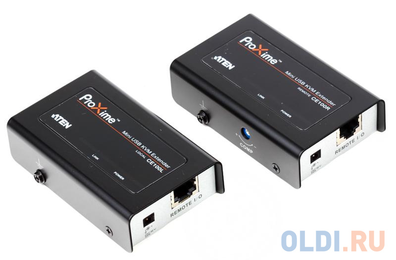 Удлинитель, SVGA+KBD+MOUSE USB ATEN, 100 метр., HD-DB15+USB A-тип/USB B-тип, Female, c KVM-шнуром USB, Б.П. 220&gt; 5V, (макс.разрешение 1920х1200 60Hz (30m);1280х1024 60Hz (100m);DDC2B)  (CE100-A7-G) от OLDI