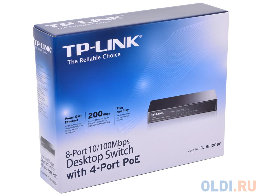 Коммутатор TP-LINK TL-SF1008P 8-портовый 10/100 Мбит/с настольный коммутатор с 4 портами PoE - фото 5