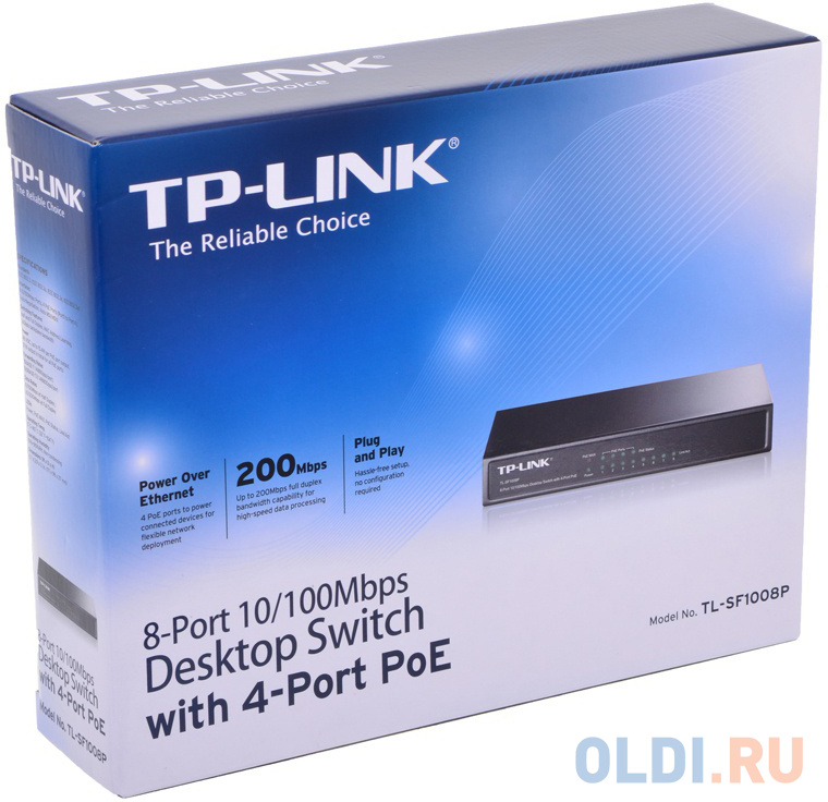 Коммутатор TP-LINK TL-SF1008P 8-портовый 10/100 Мбит/с настольный коммутатор с 4 портами PoE - фото 5