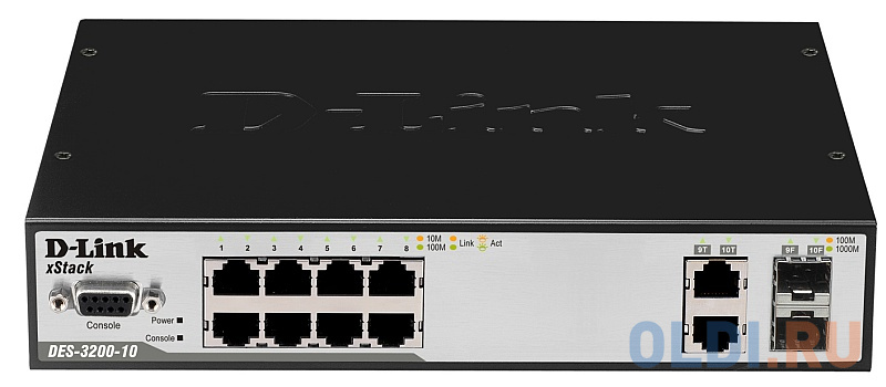 

Коммутатор D-Link DES-3200-10/C1A Управляемый коммутатор 2 уровня с 8 портами 10/100Base-TX, 1 портом 100/1000Base-X SFP и 1 комбо-портом 100/1000Base
