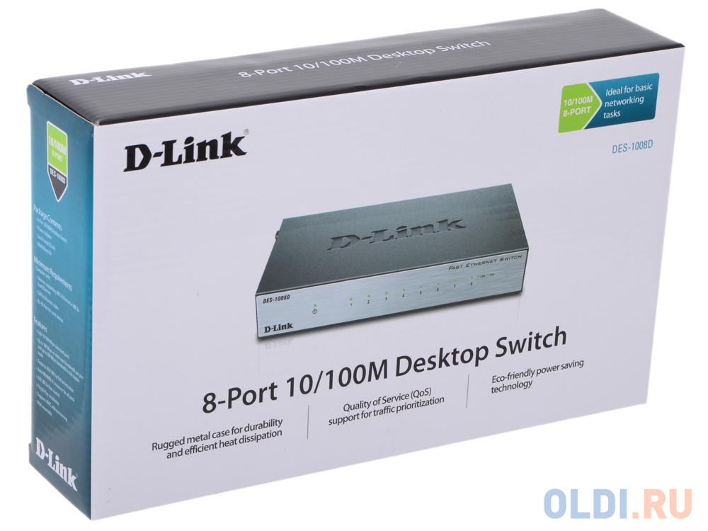 Коммутатор D-Link DES-1008D/L2B Неуправляемый коммутатор с 8 портами 10/100Base-TX DES-1008D/L2A - фото 5