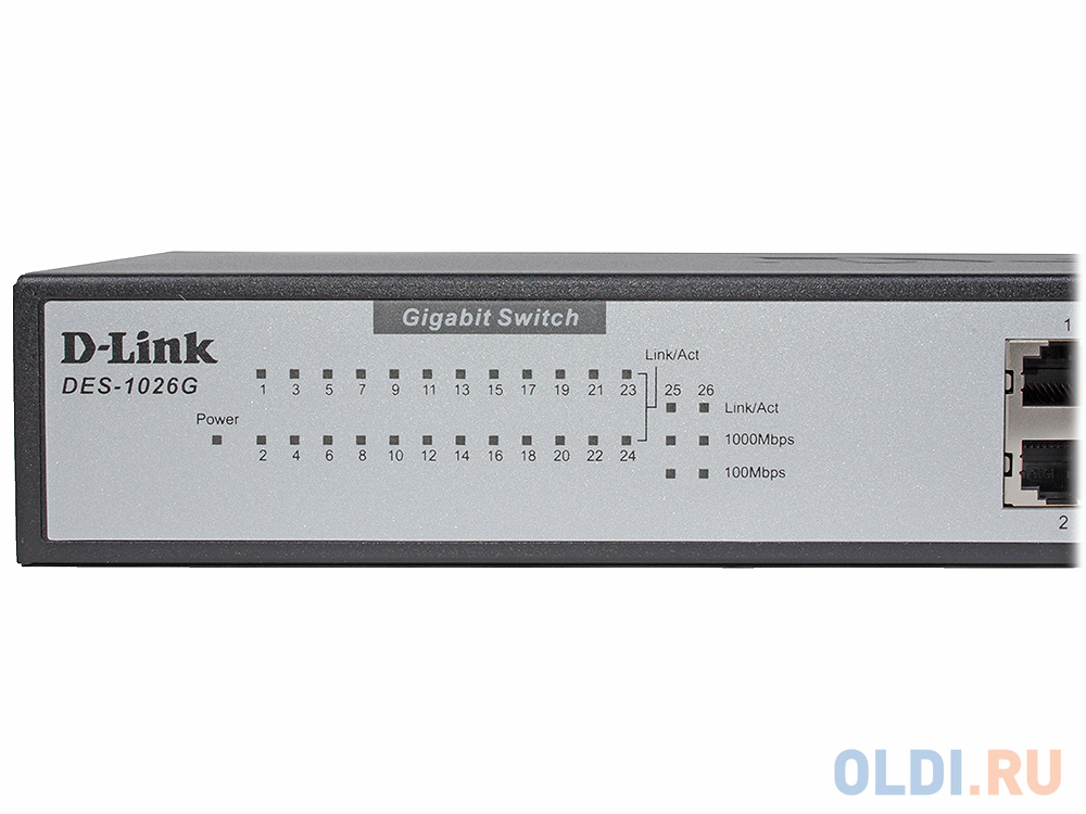 Коммутатор D-Link DES-1026G/E1A Неуправляемый коммутатор с 24 портами 10/100Base-TХ и 2 комбо-портами 100/1000Base-T/SFP DES-1026G/E1A - фото 1