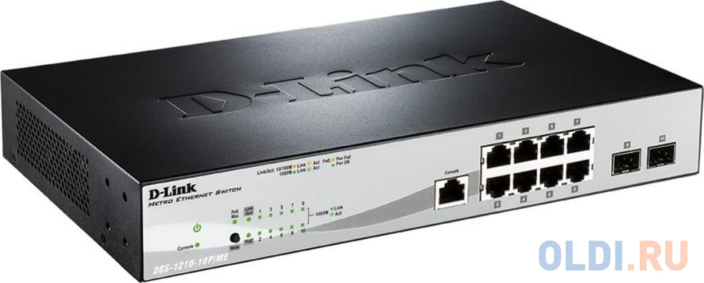 Коммутатор D-Link DGS-1210-10P/ME/A1A Управляемый коммутатор 2 уровня с 8 портами 10/100/1000Base-T и 2 портами 1000Base-X SFP (8 портов с поддержкой DGS-1210-10P/ME/A1A - фото 2