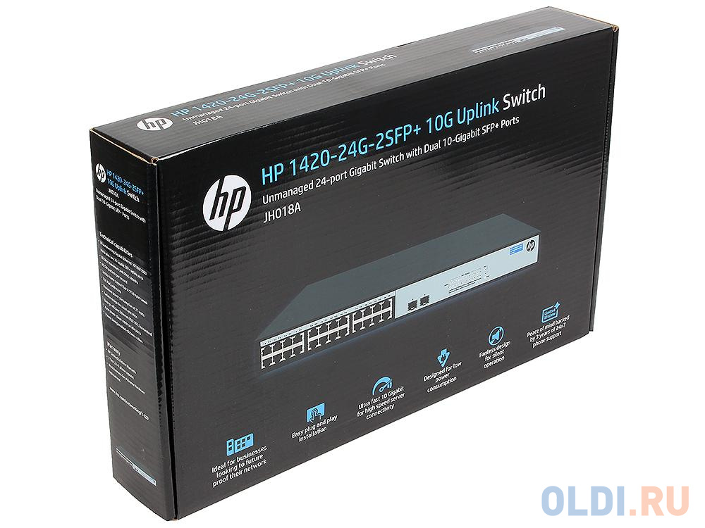 Коммутатор HP 1420-24G-2SFP+ 10G Uplink Switch  (JH018A) Неуправляемый коммутатор 24*1Гб/c, 2*SFP+ , без вент - фото 6
