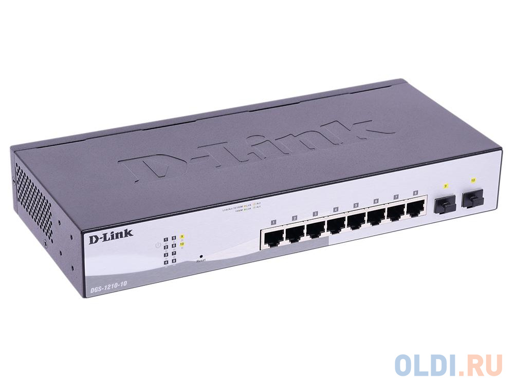 Коммутатор D-LINK DGS-1210-10/F1A управляемый 8 портов 10/100/1000Mbps коммутатор d link dgs 1210 52mpp e2a 48x1гбит с 4sfp 48poe 740w управляемый