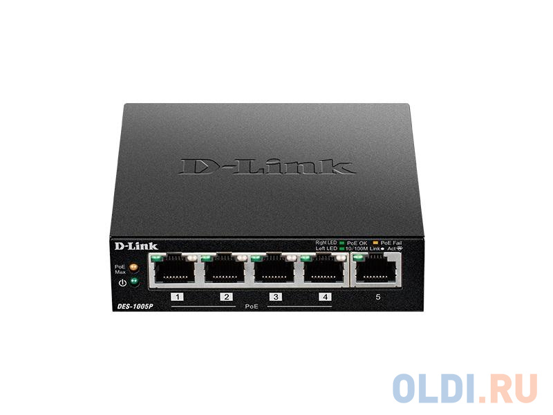 Коммутатор D-Link Switch DES-1005P/B1A Неуправляемый коммутатор с 5 портами 10/100Base-TX, функцией энергосбережения и поддержкой QoS (4 порта с подде DES-1005P/B1A - фото 3