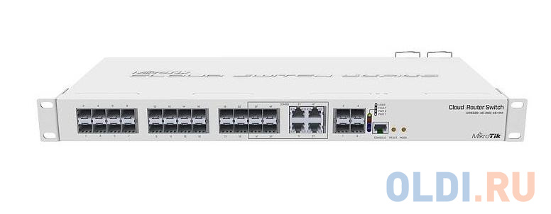 Коммутатор MikroTik CRS328-4C-20S-4S+RM Cloud Router Switch 328-4C-20S-4S+RM with 800 MHz CPU, 512MB RAM, 24x SFP cages, 4xSFP+ cages, 4x Combo ports (1xGbit LAN or SFP), RouterOS L5 or SwitchOS (dual boot), 1U rackmount case, Dual PSU CRS328-4C-20S-4S+RM - фото 1