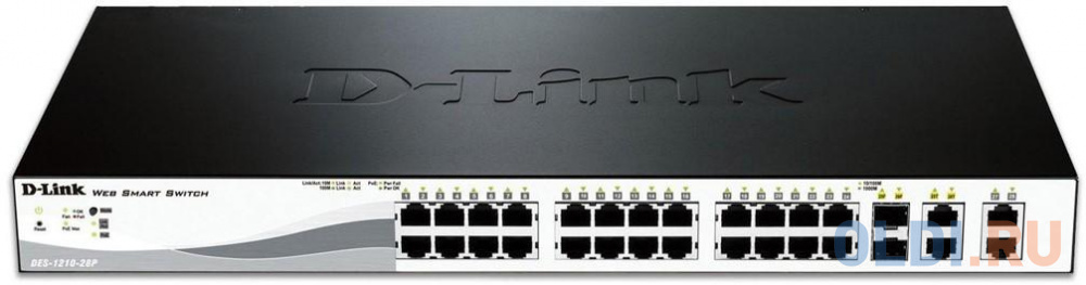 D-Link DES-1210-28P/C2A, L2 Smart Switch with 24 10/100Base-TX ports and 2 10/100/1000Base-T ports and 2 100/1000Base-T/SFP combo-ports (4 PoE ports 802.3af/802.3at (30 W), 20 PoE ports 802.3af (15,4 DES-1210-28P/C2A - фото 1
