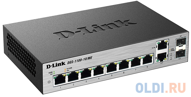 Коммутатор D-Link DGS-1100-10/ME/A2A Управляемый коммутатор 2-го уровня с 8 портами 10/100/1000Base-T и 2 комбо-портами 100/1000Base-T/SFP фото