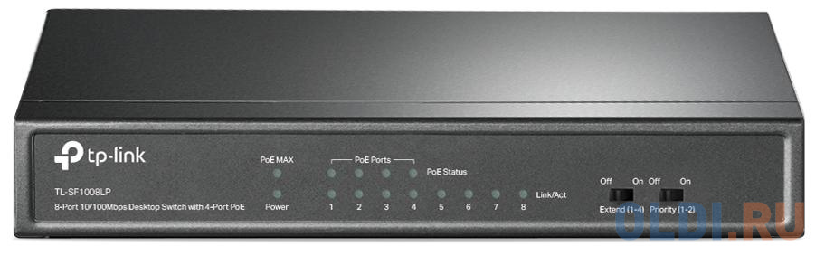 Коммутатор TP-Link TL-SF1008LP 8x100Mb 4PoE 41W неуправляемый коммутатор d link dgs 1016d неуправляемый 16 портов 10 100 1000base t