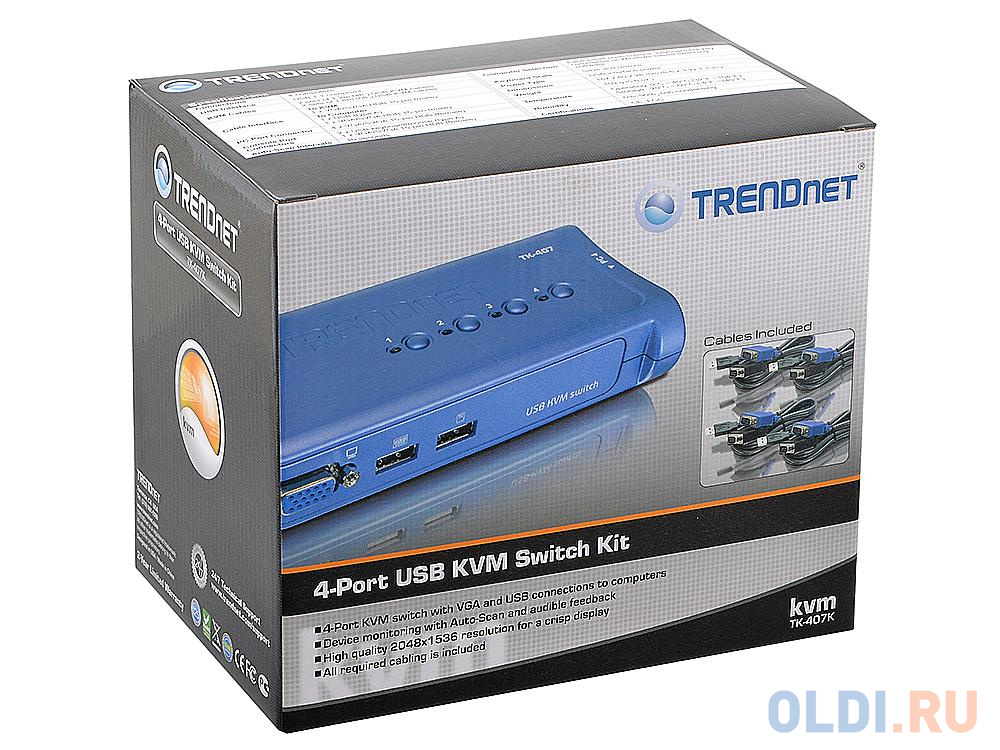 Переключатель KVM TRENDnet TK-407K 4-Port USB and VGA, Plastic - фото 6