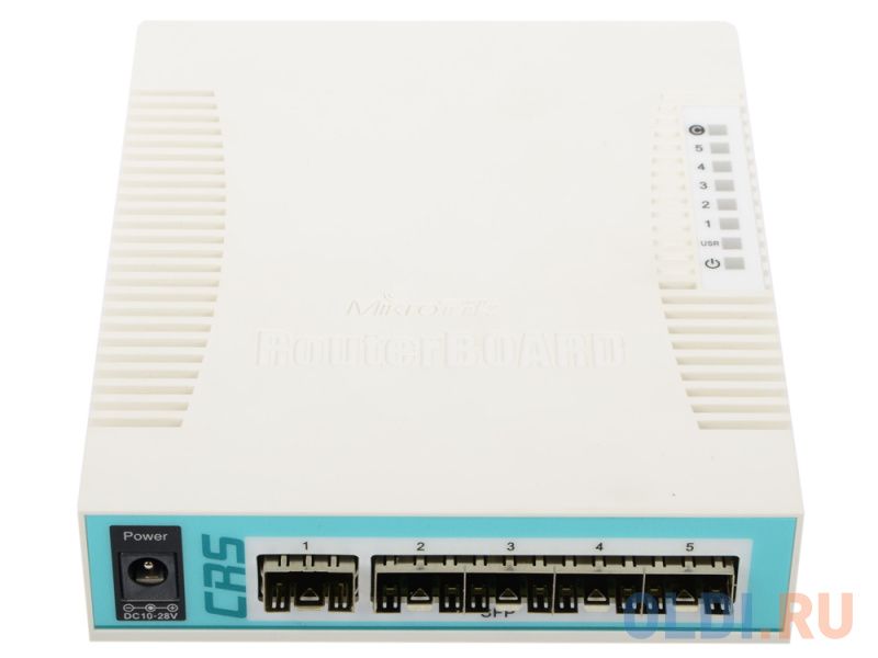 Коммутатор MikroTik CRS106-1C-5S Cloud Router Switch 106-1C-5S with QCA8511 400MHz CPU, 128MB RAM, lx Combo port (Gigabit Ethernet or SFP), 5 x SFP ca фото