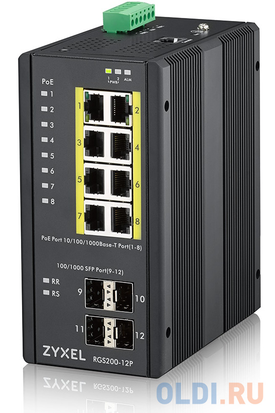 

ZYXEL RGS200-12P, 12 Port managed PoE Switch, 240 Watt PoE, DIN Rail, IP30, 12-58V DC