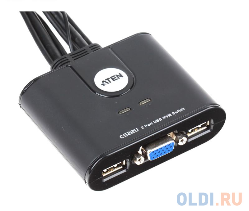 Переключатель KVM ATEN USB+VGA = 2 cpu USB+VGA, 2048x1536, настол., исп.стандарт.шнуры, без OSD (CS22U-A7|) от OLDI