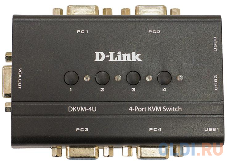 DKVM-4U/C2A 4-port KVM Switch with VGA and USB ports. Control 4 computers from a single keyboard, monitor, mouse, Supports video resolutions up to 2048 x 1536, Switching button or Hot Key command, Auto-scan mode, Buzzer. Quick Guide + 2 Sets of KVM Cable от OLDI